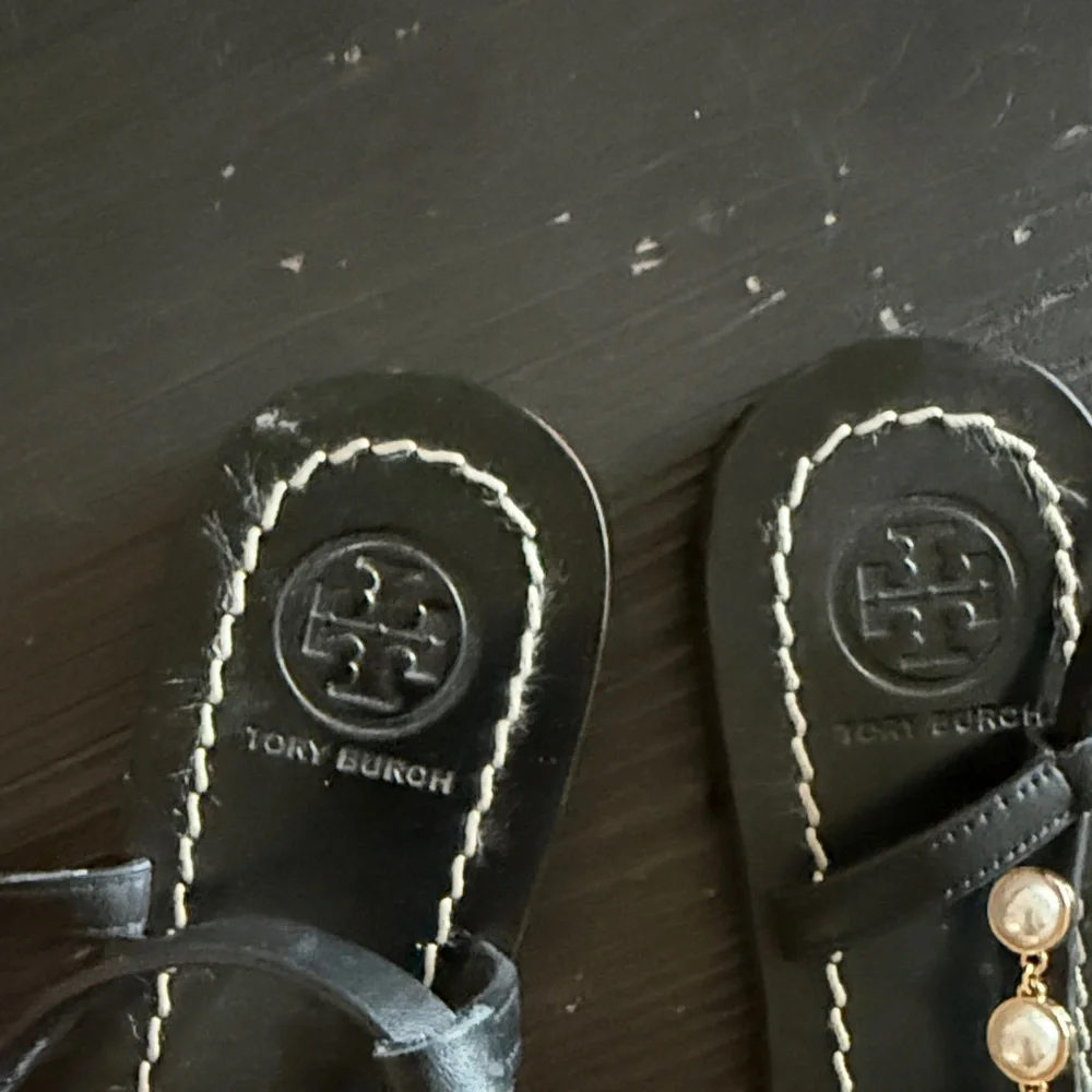 Tory Burch Black Sandals with Pearl Accents - Picture 2 of 4